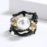 Bohemian Pearl Inlay Ring, Elegant Women's Jewelry