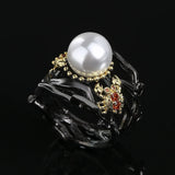 Bohemian Pearl Inlay Ring, Elegant Women's Jewelry