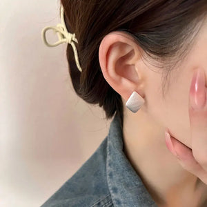 S925 Sterling Silver Diamond Shape Women Clip Earrings