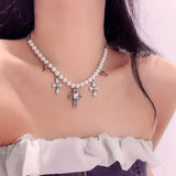 Wind Hip Hop Retro Pearl Necklace Christian Cross Clavicle Chain