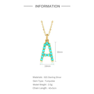 925 Silver Wind Turquoise Initial Pendant Necklace for Women