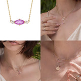 925 Silver Oval Pink Crown Pendant Necklace for Women with Clavicle Chain