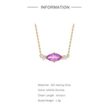 925 Silver Oval Pink Crown Pendant Necklace for Women with Clavicle Chain
