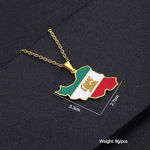 Iran Map Flag Pendant Neckalces Stainless Steel Men Women Jewelry Gift