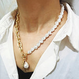Baroque Pearl Chain Necklace Silver Vintage Pendant Women Jewelry
