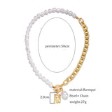 Baroque Pearl Chain Necklace Silver Vintage Pendant Women Jewelry