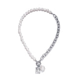 Baroque Pearl Chain Necklace Silver Vintage Pendant Women Jewelry
