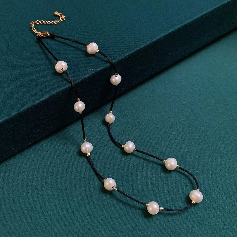 Baroque Pearl Choker Necklace for Women Rope Chain Freshwater Pearl Short Collar