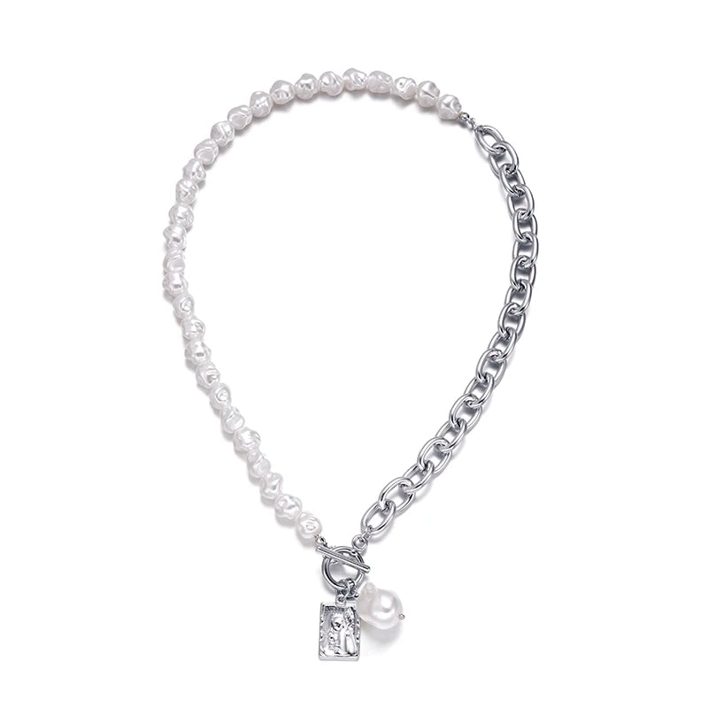 Baroque Pearl Golden Chain Necklace Vintage Pendant Jewelry