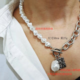 Baroque Pearl Golden Chain Necklace Vintage Pendant Jewelry