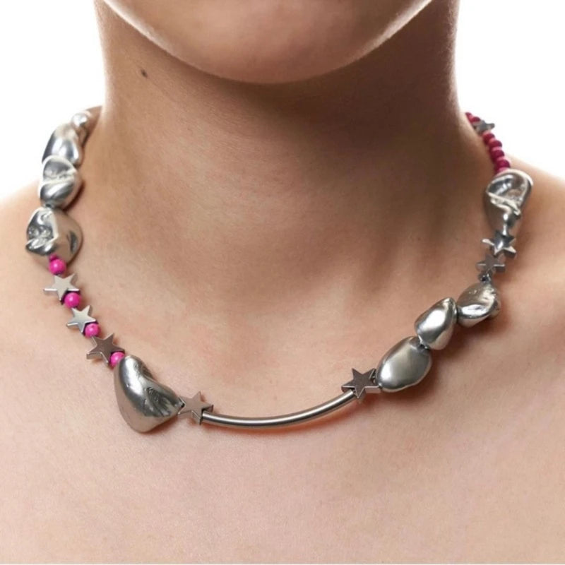 Irregular Beads Star Necklace Punk Choker Chain Statement Jewelry