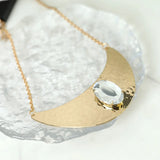 Moon Metal Oval Crystal Rhinestone Short Necklace for Women