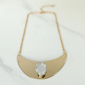 Moon Metal Oval Crystal Rhinestone Short Necklace for Women