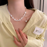 Irregular Pearl Love Pendant Necklace Women Clavicle Chain Versatile Jewelry