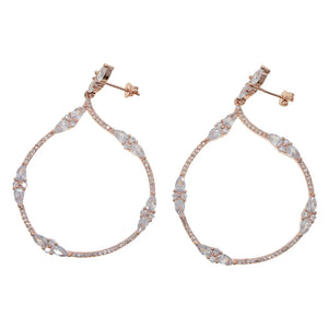 Irregular Square CZ Crystal Silver Big Rose Hoop Circle Earrings