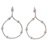 Irregular Square CZ Crystal Silver Big Rose Hoop Circle Earrings