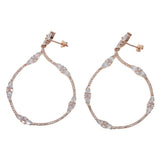 Irregular Square CZ Crystal Silver Big Rose Hoop Circle Earrings