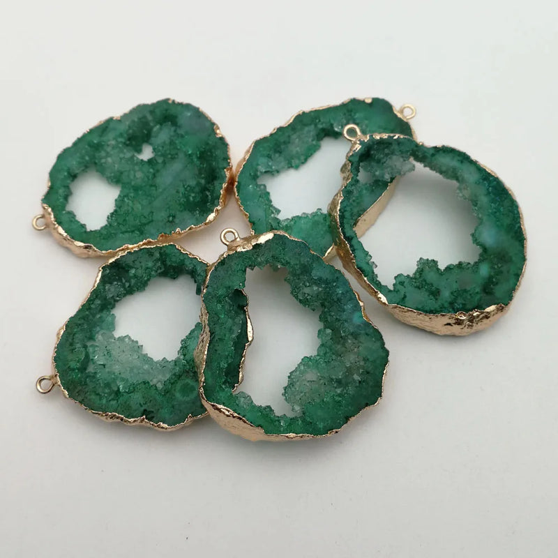 Green Quartz Crystal Druzy Agate Pendants for Jewelry Making