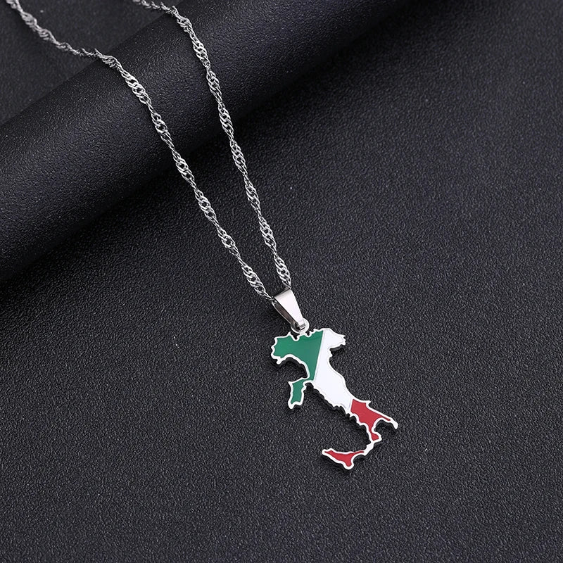 Map Flag Pendant Stainless Steel Necklaces - Italian Maps Party Birthday Jewelry