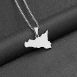 Sicily Map Pendant Necklace Silver Stainless Steel Italian Sicilia Jewelry
