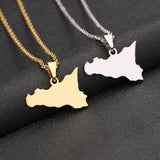 Sicily Map Pendant Necklace Silver Stainless Steel Italian Sicilia Jewelry
