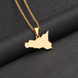 Sicily Map Pendant Necklace Silver Stainless Steel Italian Sicilia Jewelry