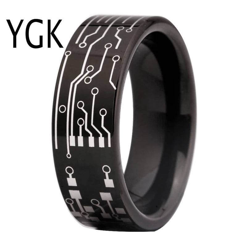 CIRCUIT BOARD Tungsten Ring Wedding Band for Men and Women