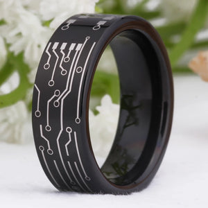CIRCUIT BOARD Tungsten Ring Wedding Band for Men and Women