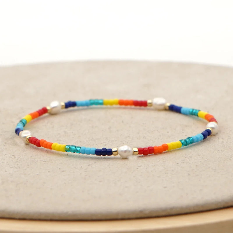 Japanese Style Rainbow Bracelet Women's Bead Weaving Natural Pearl Jewelry