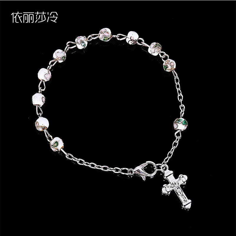 Cross Charm Cloisonne Beads Bracelet Yoga Jewelry