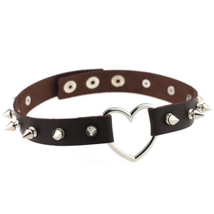 Harajuku Rivet Leather Collar Love Heart Necklace KJL068