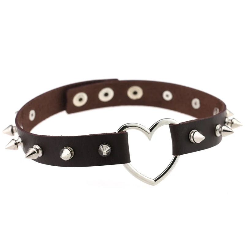Harajuku Rivet Leather Collar Love Heart Necklace KJL068