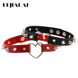 Harajuku Rivet Leather Collar Love Heart Necklace KJL068