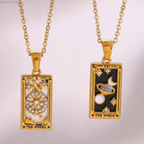 18K Plated Zodiac Sign Necklace Tarot Card Pendant Women Christmas Gift