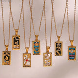 18K Plated Zodiac Sign Necklace Tarot Card Pendant Women Christmas Gift