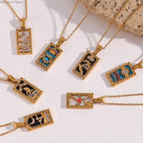 18K Plated Zodiac Sign Necklace Tarot Card Pendant Women Christmas Gift