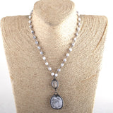 6mm Natural Stone Pendant Choker Necklace Ethnic Jewelry