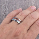 8mm Titanium Steel Wood & Abalone Shell Ring Vintage Wedding Band