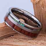 8mm Titanium Steel Wood & Abalone Shell Ring Vintage Wedding Band