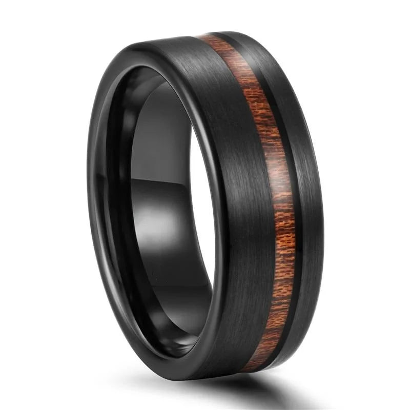 8mm Titanium Steel Wood & Abalone Shell Ring Vintage Wedding Band