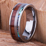 8mm Titanium Steel Wood & Abalone Shell Ring Vintage Wedding Band