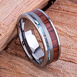 8mm Titanium Steel Wood & Abalone Shell Ring Vintage Wedding Band