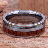 8mm Titanium Steel Wood & Abalone Shell Ring Vintage Wedding Band