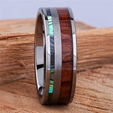 8mm Titanium Steel Wood & Abalone Shell Ring Vintage Wedding Band