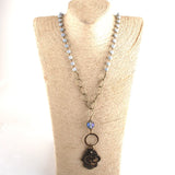 8mm Stone & Glass Crystal Long Chain Metal Cross Pendant Necklaces For Women
