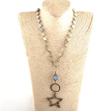 8mm Stone & Glass Crystal Long Chain Metal Cross Pendant Necklaces For Women