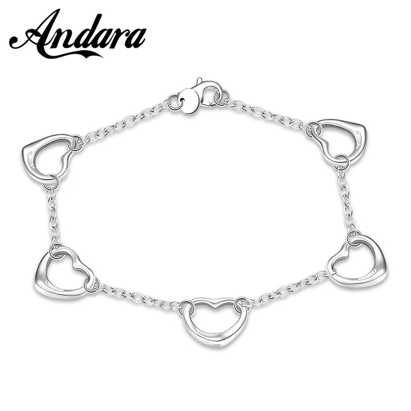925 Silver Heart Bracelet Set for Women - Charm Jewelry Gift