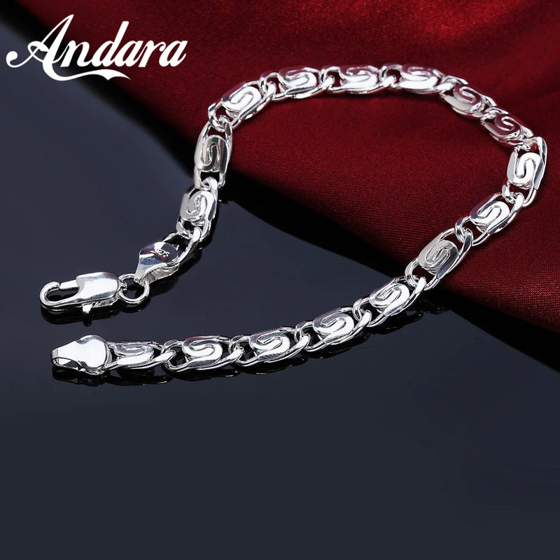 925 Silver Tank Chain Bracelet Men&Women Charm Jewelry Gift