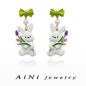 925 Silver Rabbit Earrings For Women Sweet Accessories