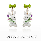 925 Silver Rabbit Earrings For Women Sweet Accessories